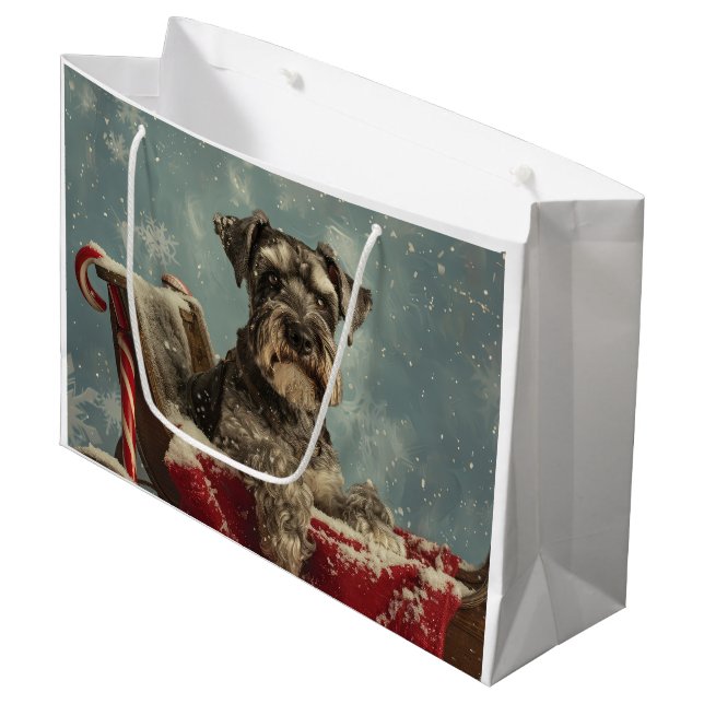 Grand Sac Cadeau Schnauzer Chien Festif de Noël (Devant Angle)