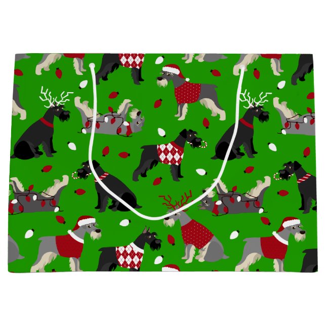 Grand sac cadeau Schnauzer de Noël (Devant)