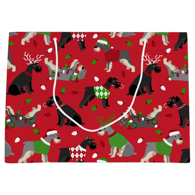 Grand sac cadeau Schnauzer de Noël (Devant)