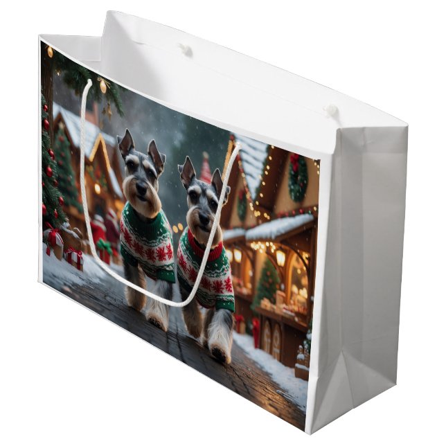 Grand Sac Cadeau Schnauzer Dogs Christmas Snow Holiday  (Devant Angle)
