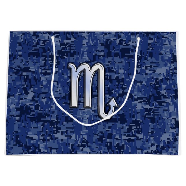 Grand Sac Cadeau Scorpio Zodiac Sign on Navy Blue Camo (Devant)