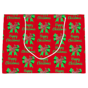 Grand Sac Cadeau Scottie Silhouette Chien de Noël Rouge et Bow Vert