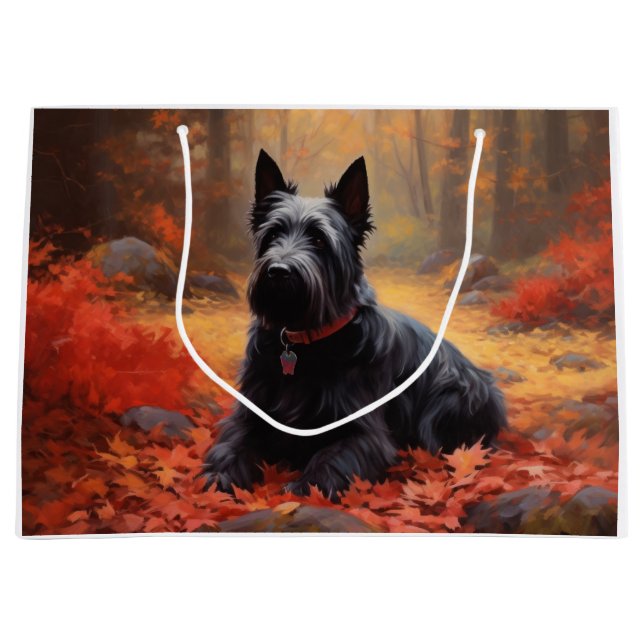 Grand Sac Cadeau Scottish Terrier en automne Leaves Fall Inspire (Devant)