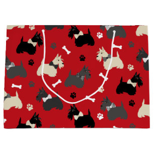 Grand Sac Cadeau Scottish Terrier Paws and Bones Red