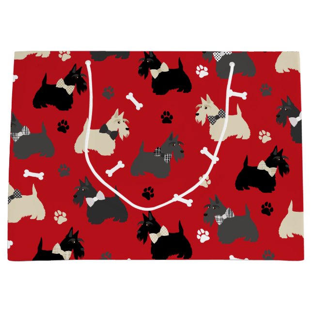 Grand Sac Cadeau Scottish Terrier Paws and Bones Red (Devant)