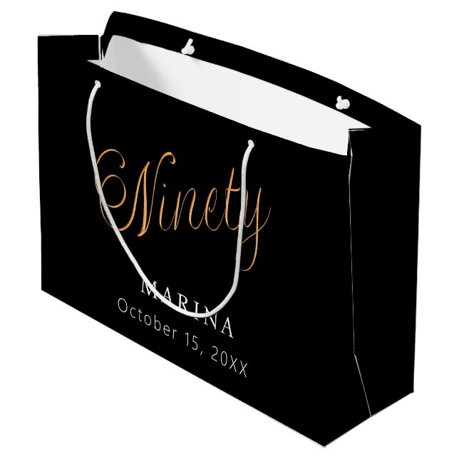 Grand Sac Cadeau Script de nom en or noir 90e anniversaire (Dos Angle)
