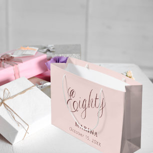 Grand Sac Cadeau Script de nom or rose 80e anniversaire