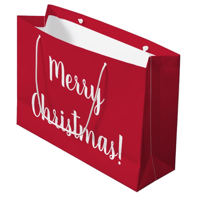 Grand Sac Cadeau Script de typographie de Noël Joyeux Rouge (Devant Angle)