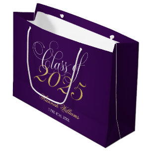Grand Sac Cadeau Script Purple Gold Classe de 2024 Graduation