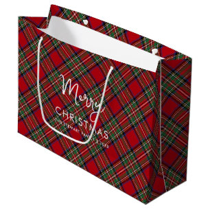 Grand Sac Cadeau Script Rustique Plaid Christmas Stewart Tartan