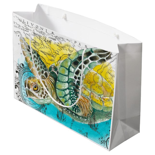 Grand Sac Cadeau Sea Turtle Watercolor (Dos Angle)