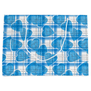 Grand Sac Cadeau Seamless Valentines Day blue hearts checkered plai