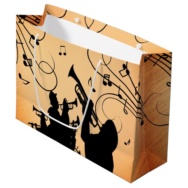 Grand Sac Cadeau Section Trumpet Jazz Musique Orange Rust (Devant Angle)