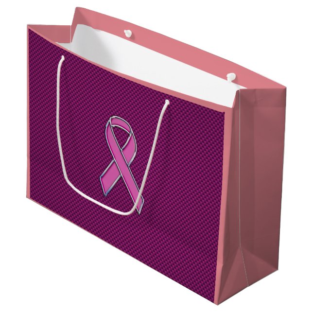 Grand Sac Cadeau Sensibilisation au ruban rose Fibres de carbone (Devant Angle)