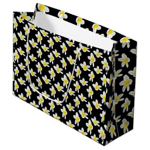 Grand Sac Cadeau Sérénade printanière : Frangipaniers jaunes sur fo