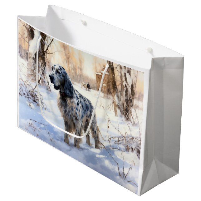 Grand Sac Cadeau Setter anglais laissez-le neiger Noël (Devant Angle)