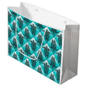 Grand Sac Cadeau Shamanic Tortues de mer Motif - cyan