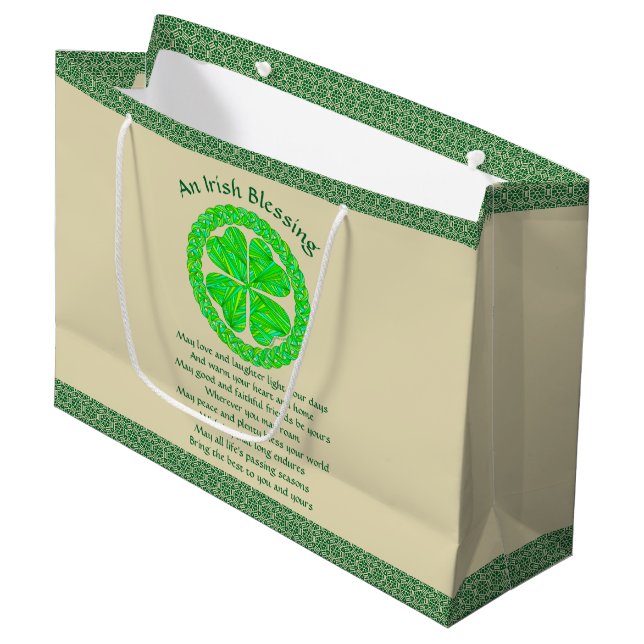 Grand Sac Cadeau Shamrock celte de la bénédiction irlandaise (Devant Angle)