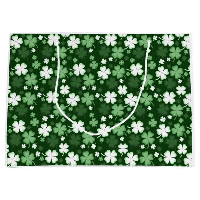 Grand Sac Cadeau Shamrock vert, Saint Patrick's Day (Devant)