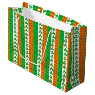GRAND SAC CADEAU SHAMROCKS CELTIQUES IRLANDAIS ORANGE VERT