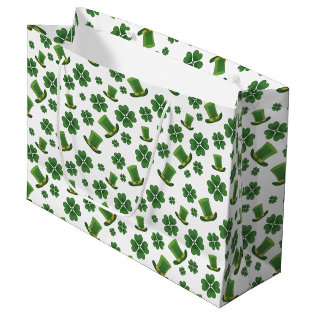 Grand Sac Cadeau Shamrocks et chapeaux supérieurs (Devant Angle)