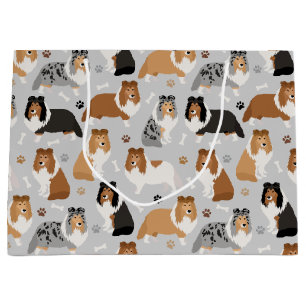 Grand Sac Cadeau Sheltie Dog Bones and Paws Large Venin