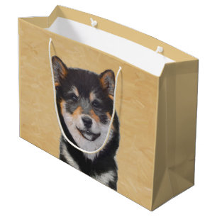 Grand Sac Cadeau Shiba Inu (Noir et Tan) Peinture - L'art du chien