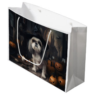 Grand Sac Cadeau Shih Tzu Citrouilles Halloween effrayant