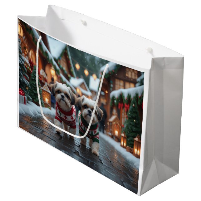Grand Sac Cadeau Shih Tzu Dogs Christmas Snow Holiday (Devant Angle)