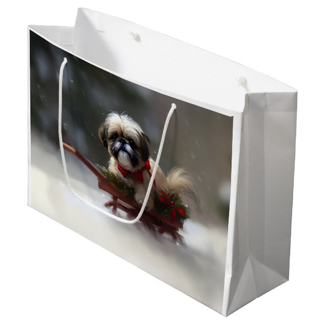 Grand Sac Cadeau Shih Tzu hiver neige de Noël (Devant Angle)