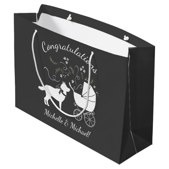 Grand Sac Cadeau Sibérie Husky Chien Baby shower Chien Chiot Gris (Dos Angle)