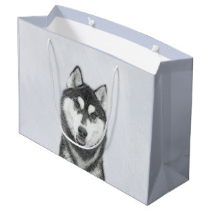 Grand Sac Cadeau Sibérie Husky (noir et blanc) Peinture Chien Art