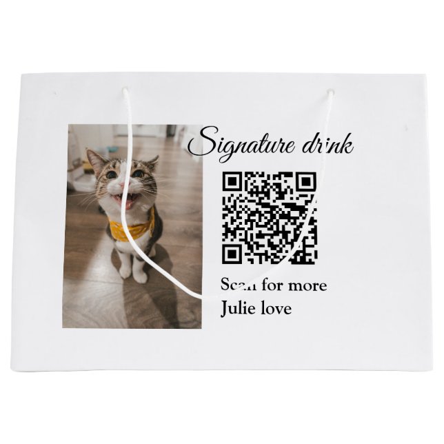 Grand Sac Cadeau Signature boisson scanner QR code ajouter le nom d (Devant)