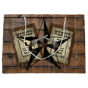 Grand Sac Cadeau SIGNE Recherché Rustique Texas Star Western Double
