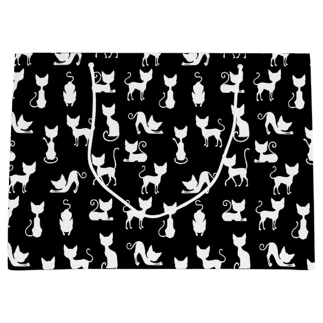 Grand Sac Cadeau Silhouette de chat noir et blanc (Devant)