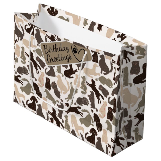 Grand Sac Cadeau silhouette de chien dans divers pose sans couture  (Devant Angle)