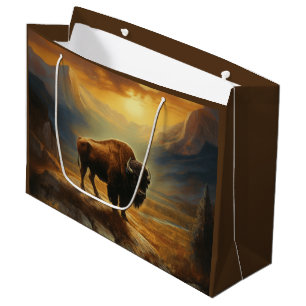 Grand Sac Cadeau Silhouette du coucher de soleil de bison de buffle