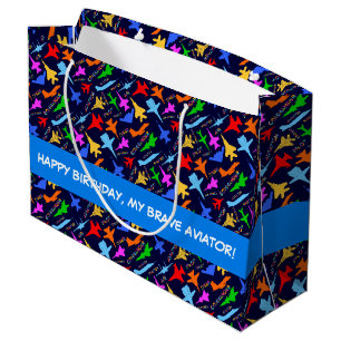 Grand Sac Cadeau Silhouettes D'Avions Militaires Motif Sur Les Somb