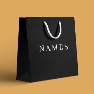 Grand Sac Cadeau Simple Black Custom Ajouter Votre Nom Élégant