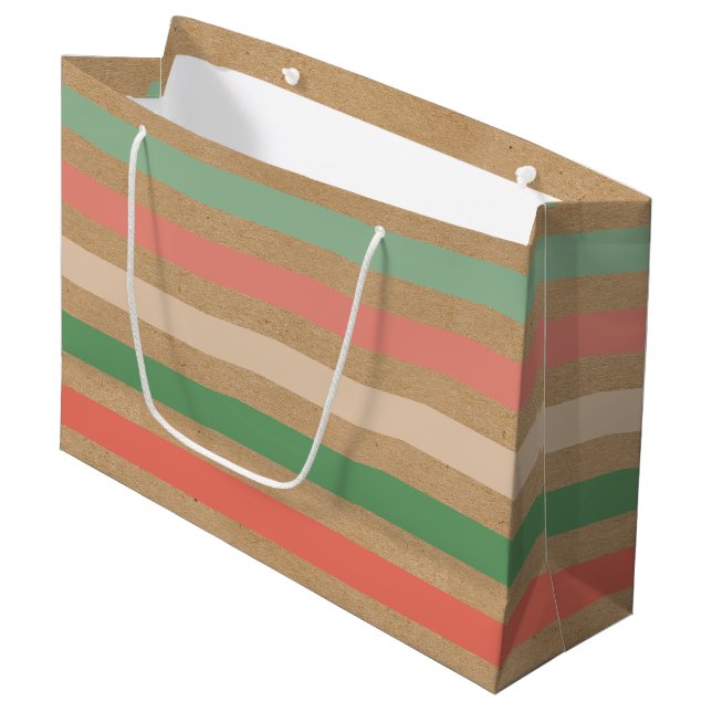 Grand Sac Cadeau Simple Classique Motif Sur Faux Brown Kraft (Devant Angle)