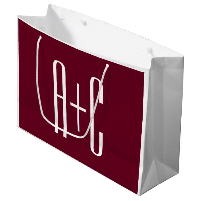 Grand Sac Cadeau Simple Couples | White & Burgundy (Devant Angle)