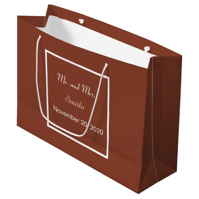 Grand Sac Cadeau Simple Elegant Terracotta et Mariage blanc Grand (Devant Angle)