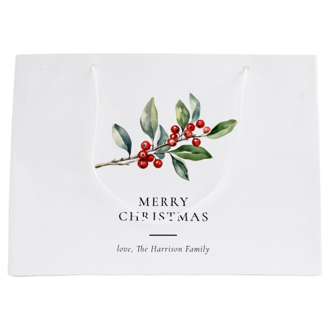 Grand Sac Cadeau Simple élégante aquarelle de Noël Botanique (Devant)