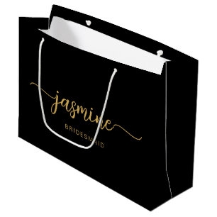 Grand Sac Cadeau Simple minimaliste Noir Monogramme Girl Script