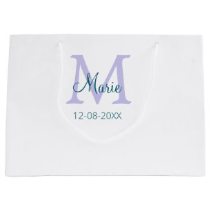 Grand Sac Cadeau simple minimum ajouter nom monogramme violet vert 