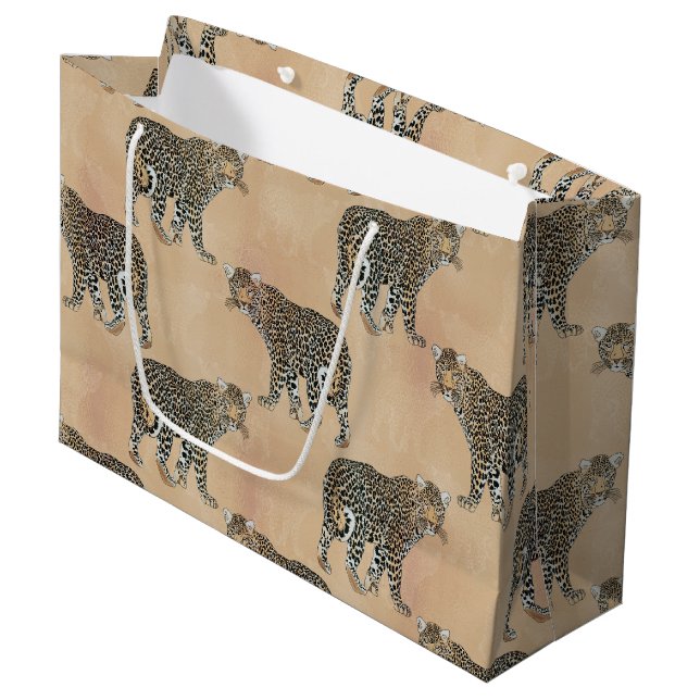 Grand Sac Cadeau Simple Motif animal léopard doré (Devant Angle)