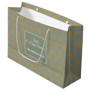 Grand Sac Cadeau Simple Sage Green & Star Gold Christmas