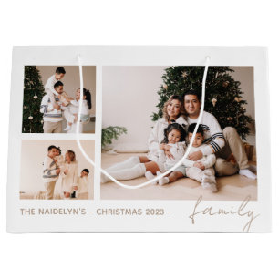 Grand Sac Cadeau Simple Script Family Photo Collage Vacances