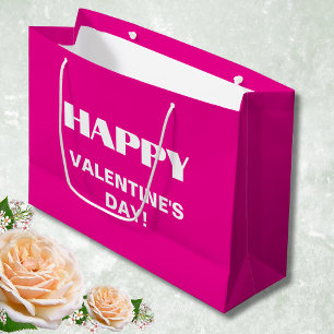 Grand Sac Cadeau Simple White Clean Joyeux Valentines Jour Hot Pi