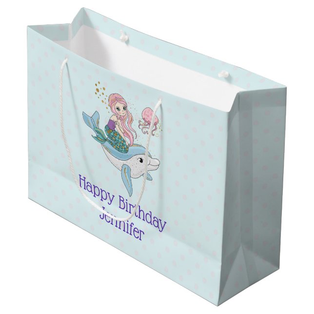 Grand Sac Cadeau Sirène chevauchant un dauphin sous la mer Annivers (Devant Angle)